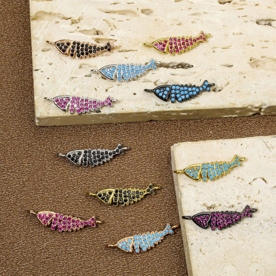 Image de 1 Piece Eco-friendly Brass Ocean Jewelry Connectors Charms Pendants Fish Animal Real Gold Plated Micro Pave 23.5mm x 6mm