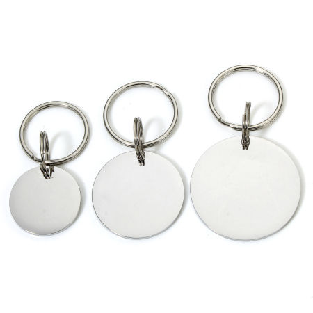 304 Stainless Steel Pet ID Dog Collar Name Tag Blank Stamping Tags Keychain & Keyring Silver Tone Round Disc Mirror Polishing
