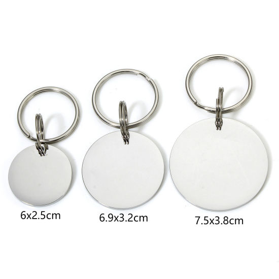 Picture of 304 Stainless Steel Pet ID Dog Collar Name Tag Blank Stamping Tags Keychain & Keyring Silver Tone Round Mirror Polishing