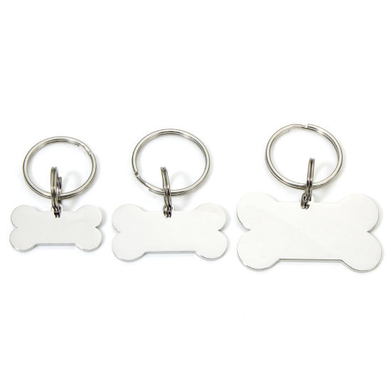 Picture of 304 Stainless Steel Pet ID Dog Collar Name Tag Blank Stamping Tags Keychain & Keyring Silver Tone Bone Mirror Polishing