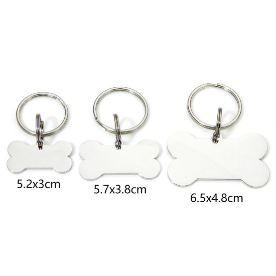 Picture of 304 Stainless Steel Pet ID Dog Collar Name Tag Blank Stamping Tags Keychain & Keyring Silver Tone Bone Mirror Polishing