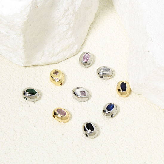 Picture of Eco-friendly Brass Geometric Beads For DIY Jewelry Making Multicolor Oval Multicolor Rhinestone