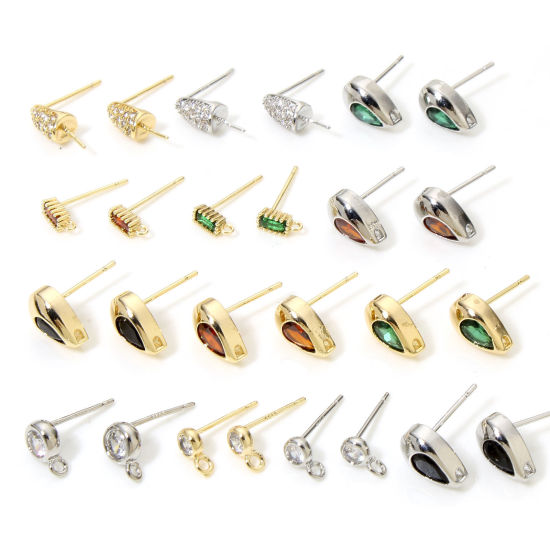 Imagen de 2 Unidades Respetuoso del Medio Ambiente Latón Exquisito Pendiente de Poste de Oreja para Accesorios de Fabricación de Joyas de Bricolaje Multicolor Cono Claro Circón Artificial