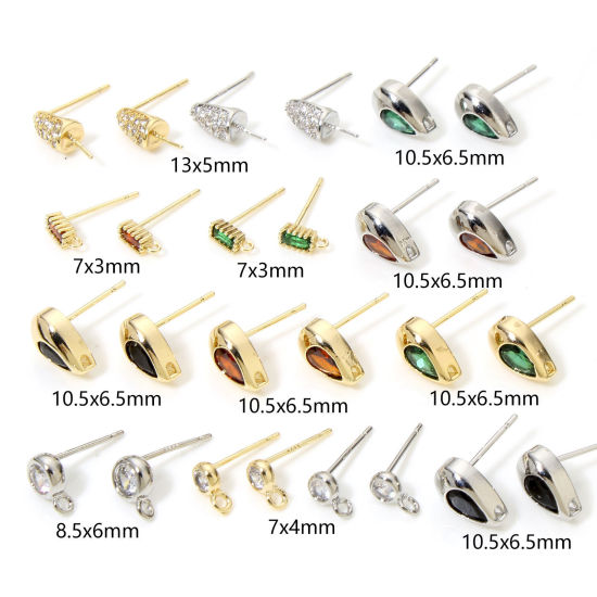 Imagen de 2 Unidades Respetuoso del Medio Ambiente Latón Exquisito Pendiente de Poste de Oreja para Accesorios de Fabricación de Joyas de Bricolaje Multicolor Cono Claro Circón Artificial