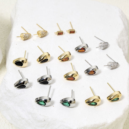 Imagen de 2 Unidades Respetuoso del Medio Ambiente Latón Exquisito Pendiente de Poste de Oreja para Accesorios de Fabricación de Joyas de Bricolaje Multicolor Cono Claro Circón Artificial