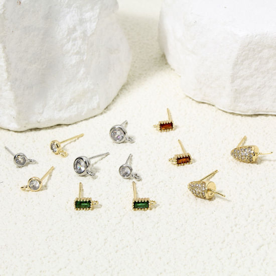 Imagen de 2 Unidades Respetuoso del Medio Ambiente Latón Exquisito Pendiente de Poste de Oreja para Accesorios de Fabricación de Joyas de Bricolaje Multicolor Cono Claro Circón Artificial