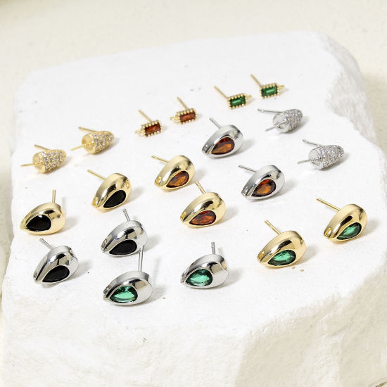 Imagen de 2 Unidades Respetuoso del Medio Ambiente Latón Exquisito Pendiente de Poste de Oreja para Accesorios de Fabricación de Joyas de Bricolaje Multicolor Cono Claro Circón Artificial