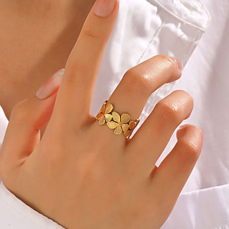 Vacuum Plating 304 Stainless Steel Ins Style Open Rings Multicolor Flower Stripe
