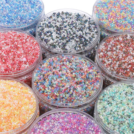 10 Grams (Approx 70 PCs/Gram) Glass Seed Beads Round Bugle Multicolor Pearlized About 2.5mm Dia.
