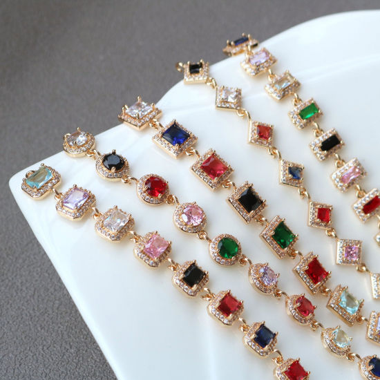 Bild von 2 PCs Brass & Glass Geometric Connectors Charms Pendants Gold Plated Multicolor Micro Pave Clear Rhinestone