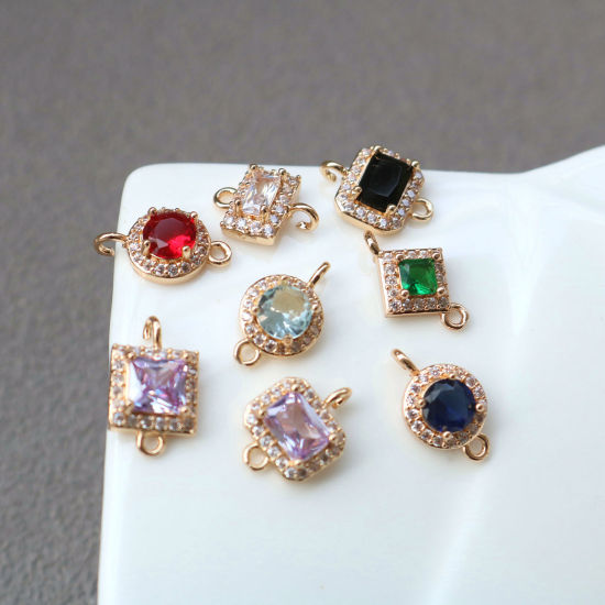 Bild von 2 PCs Brass & Glass Geometric Connectors Charms Pendants Gold Plated Multicolor Micro Pave Clear Rhinestone