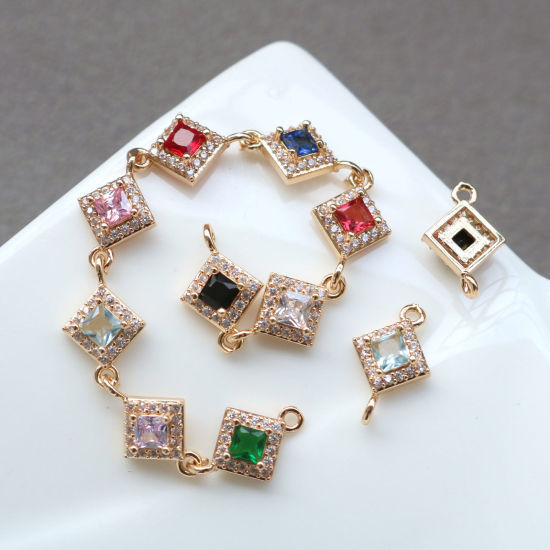 Bild von 2 PCs Brass & Glass Geometric Connectors Charms Pendants Gold Plated Multicolor Micro Pave Clear Rhinestone