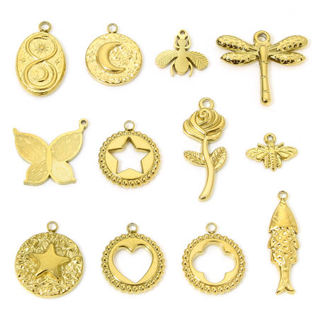Vacuum Plating 304 Stainless Steel Insect Charms Gold Plated Bee Animal Stripe