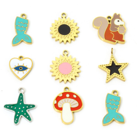 Picture of Vacuum Plating 304 Stainless Steel Cute Charms Gold Plated Multicolor Starfish Enamel
