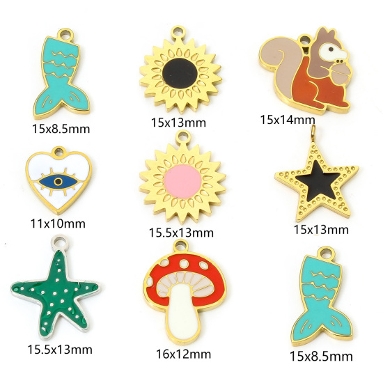 Immagine di 1 Pz Placcatura Sottovuoto 304 Acciaio Inossidabile Carino Ciondoli Stella di Mare Oro Placcato Multicolore Smalto