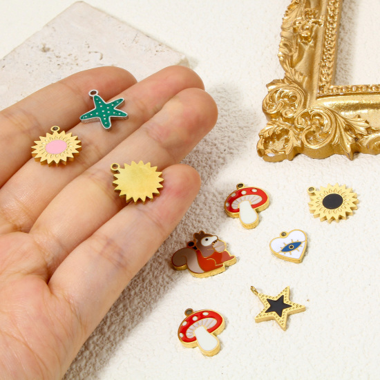 Immagine di 1 Pz Placcatura Sottovuoto 304 Acciaio Inossidabile Carino Ciondoli Stella di Mare Oro Placcato Multicolore Smalto