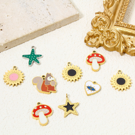 Immagine di 1 Pz Placcatura Sottovuoto 304 Acciaio Inossidabile Carino Ciondoli Stella di Mare Oro Placcato Multicolore Smalto