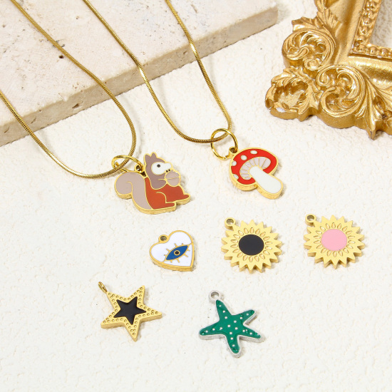 Immagine di 1 Pz Placcatura Sottovuoto 304 Acciaio Inossidabile Carino Ciondoli Stella di Mare Oro Placcato Multicolore Smalto