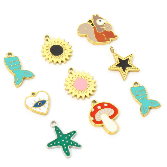 Immagine di 1 Pz Placcatura Sottovuoto 304 Acciaio Inossidabile Carino Ciondoli Stella di Mare Oro Placcato Multicolore Smalto