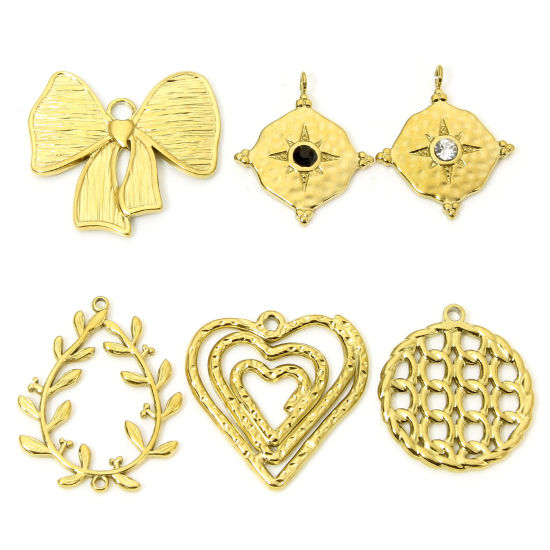 Immagine di 1 Pz Placcatura Sottovuoto 304 Acciaio Inossidabile Galassia Ciondoli Tondo Oro Placcato Stella Multicolore Strass