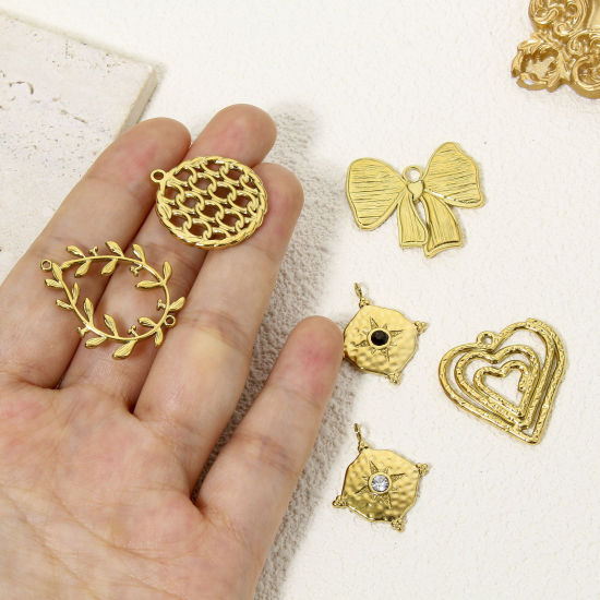 Immagine di 1 Pz Placcatura Sottovuoto 304 Acciaio Inossidabile Galassia Ciondoli Tondo Oro Placcato Stella Multicolore Strass