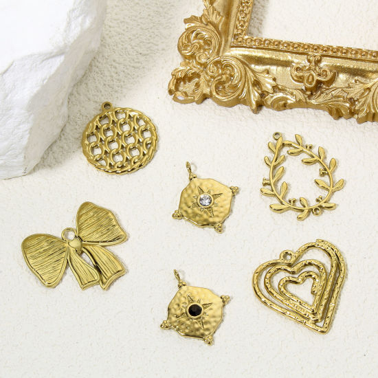 Immagine di 1 Pz Placcatura Sottovuoto 304 Acciaio Inossidabile Galassia Ciondoli Tondo Oro Placcato Stella Multicolore Strass