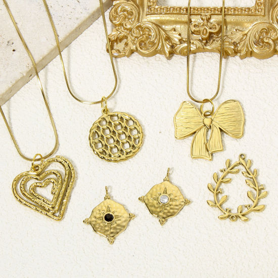 Immagine di 1 Pz Placcatura Sottovuoto 304 Acciaio Inossidabile Galassia Ciondoli Tondo Oro Placcato Stella Multicolore Strass