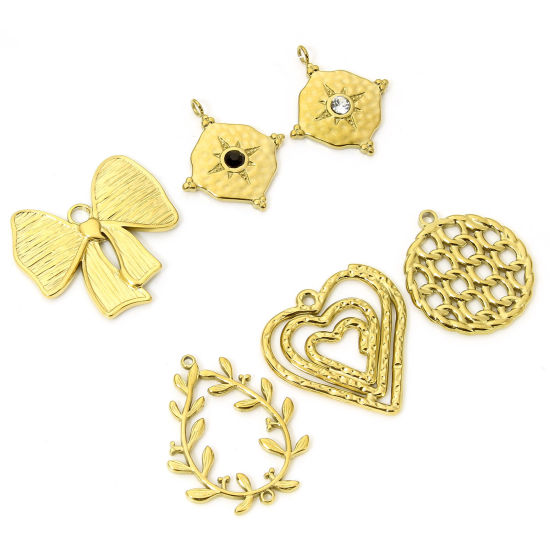 Immagine di 1 Pz Placcatura Sottovuoto 304 Acciaio Inossidabile Galassia Ciondoli Tondo Oro Placcato Stella Multicolore Strass