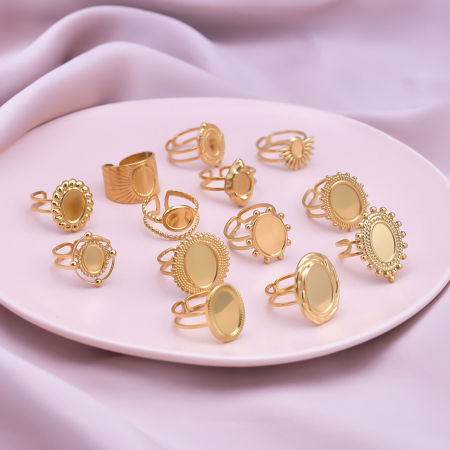 1 個 304ステンレス鋼 オープンタイプ 調整可能 リング 指輪 台座付 17mm (日本サイズ約13号)、