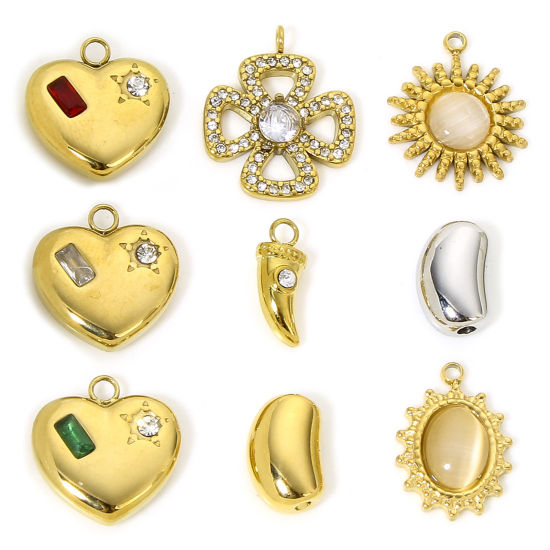 Immagine di 1 Pz Placcatura Sottovuoto Acciaio Inossidabile 304 & Opale Occhi di Gatto Stile del Carattere della Corte Reale Ciondoli Ovale Oro Placcato Champagne