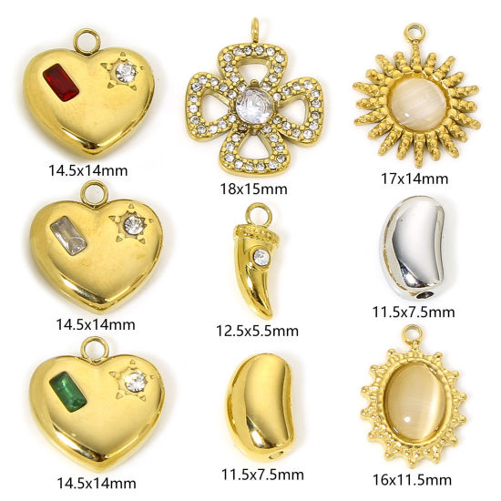 Immagine di 1 Pz Placcatura Sottovuoto Acciaio Inossidabile 304 & Opale Occhi di Gatto Stile del Carattere della Corte Reale Ciondoli Ovale Oro Placcato Champagne