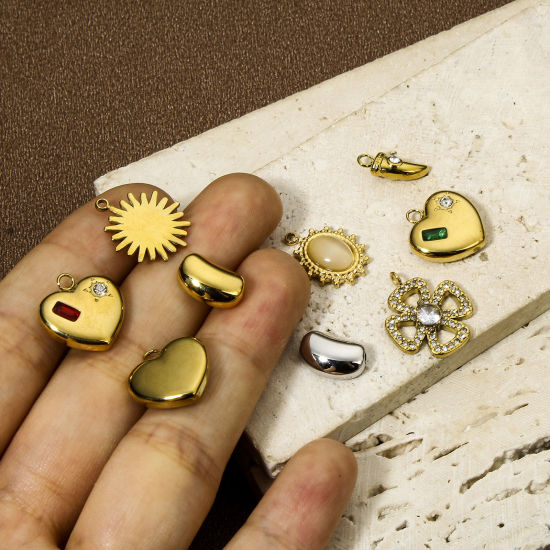 Immagine di 1 Pz Placcatura Sottovuoto Acciaio Inossidabile 304 & Opale Occhi di Gatto Stile del Carattere della Corte Reale Ciondoli Ovale Oro Placcato Champagne