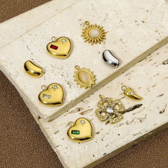 Immagine di 1 Pz Placcatura Sottovuoto Acciaio Inossidabile 304 & Opale Occhi di Gatto Stile del Carattere della Corte Reale Ciondoli Ovale Oro Placcato Champagne