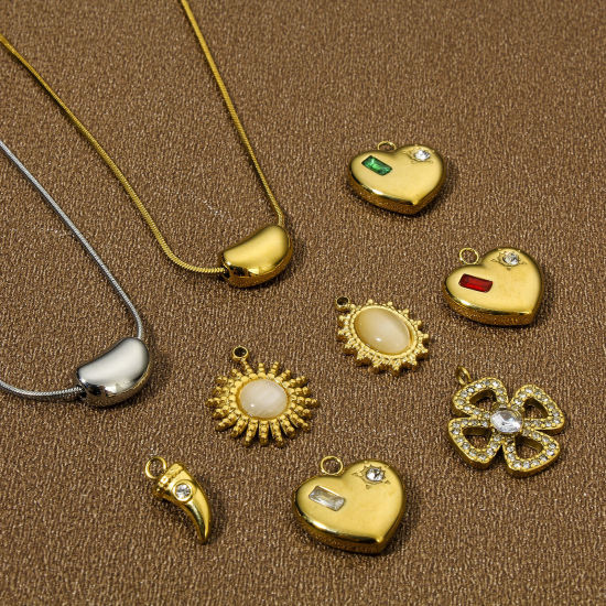 Immagine di 1 Pz Placcatura Sottovuoto Acciaio Inossidabile 304 & Opale Occhi di Gatto Stile del Carattere della Corte Reale Ciondoli Ovale Oro Placcato Champagne