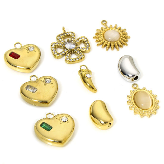 Immagine di 1 Pz Placcatura Sottovuoto Acciaio Inossidabile 304 & Opale Occhi di Gatto Stile del Carattere della Corte Reale Ciondoli Ovale Oro Placcato Champagne