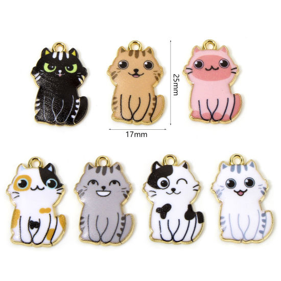 Picture of Zinc Based Alloy Charms Gold Plated Multicolor Cat Animal Animal Enamel 25mm x 17mm