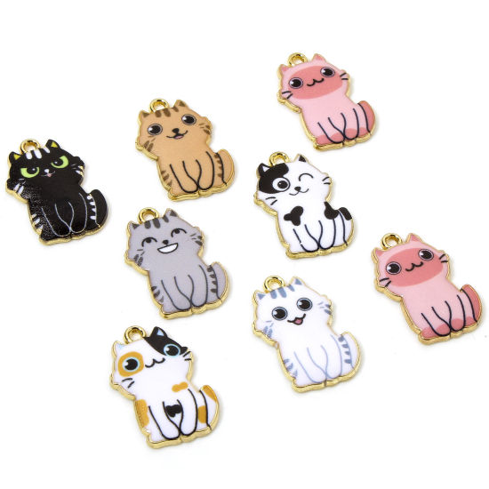 Picture of Zinc Based Alloy Charms Gold Plated Multicolor Cat Animal Animal Enamel 25mm x 17mm