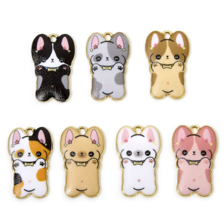 Picture of Zinc Based Alloy Charms Gold Plated Multicolor Dog Animal Animal Enamel 25mm x 16mm