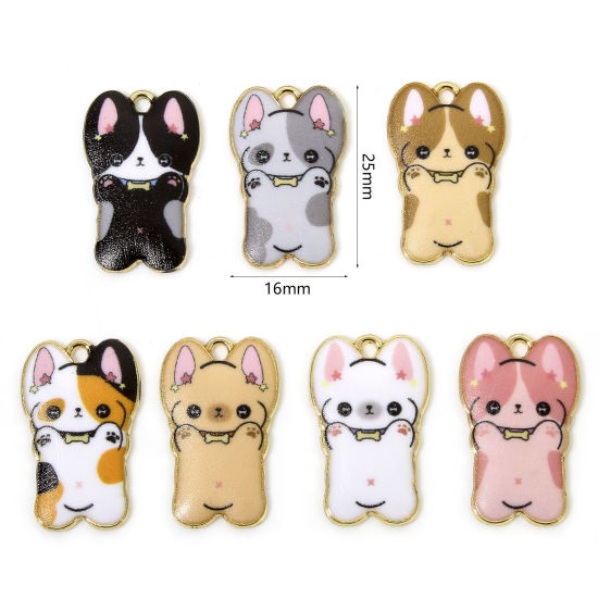 Imagen de 10 Unidades Zamak Colgantes Chapado en Oro Multicolor Perro Animal Esmalte 25mm x 16mm