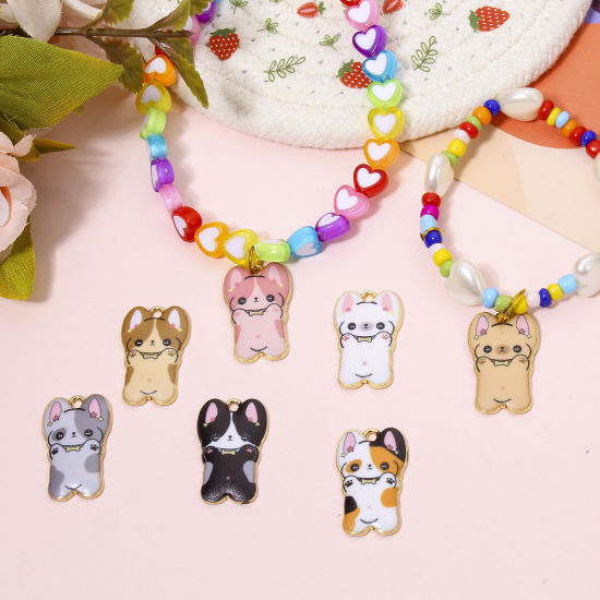 Изображение 10 PCs Zinc Based Alloy Charms Gold Plated Multicolor Dog Animal Animal Enamel 25mm x 16mm