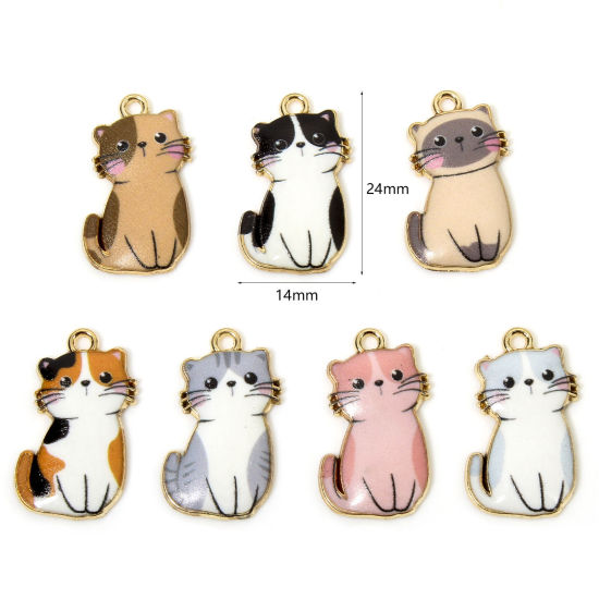 Picture of Zinc Based Alloy Charms Gold Plated Multicolor Cat Animal Animal Enamel 24mm x 14mm