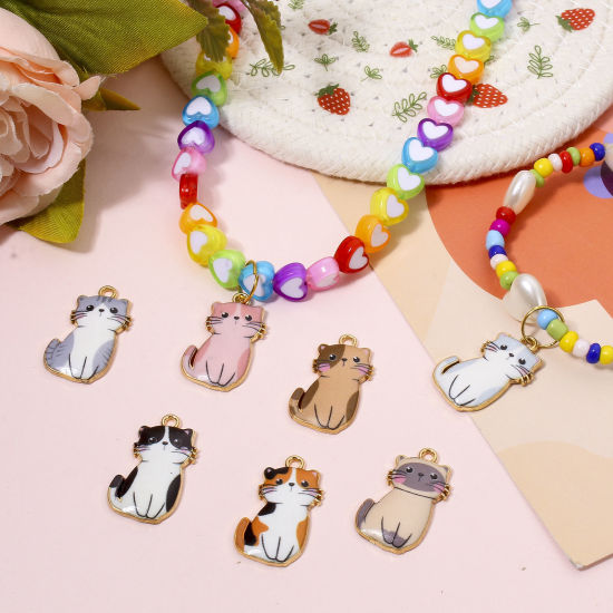 Picture of Zinc Based Alloy Charms Gold Plated Multicolor Cat Animal Animal Enamel 24mm x 14mm