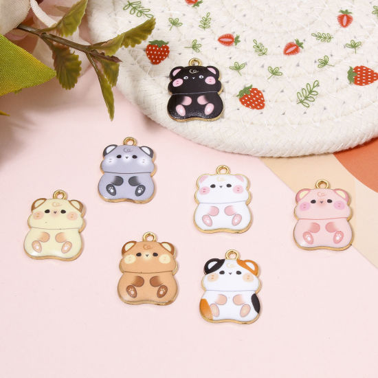 Immagine di 10 Pz Lega di Zinco Ciondoli Oro Placcato Multicolore Criceto Animale Smalto 23mm x 17mm