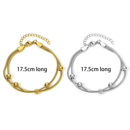 Imagen de 1 Unidad 304 Acero Inoxidable Doble Capa Cadena de Eslabones Hechos a Mano Pulseras 17.5cm longitud