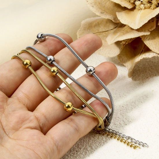 Imagen de 1 Unidad 304 Acero Inoxidable Doble Capa Cadena de Eslabones Hechos a Mano Pulseras 17.5cm longitud