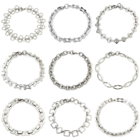 Immagine di 304 Acciaio Inossidabile Catena a Maglia Fatta a Mano Braccialetti All'Ingrosso, Tono Argento Unisex Minimalista Regalo Fornitura di Gioielli, 19cm Lunghezza, 1 Pz