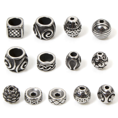 Picture of 304 Stainless Steel Beads For DIY Jewelry Making Antique Silver Color Texture Hole: Approx 1.6mm