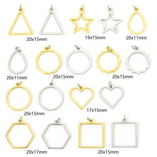 5 PCs Vacuum Plating 304 Stainless Steel Charms Geometric With Jump Ring の画像