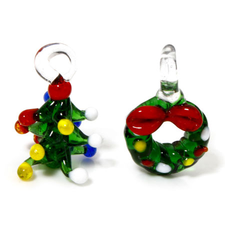Lampwork Glass Pendants Green Christmas Tree 3D