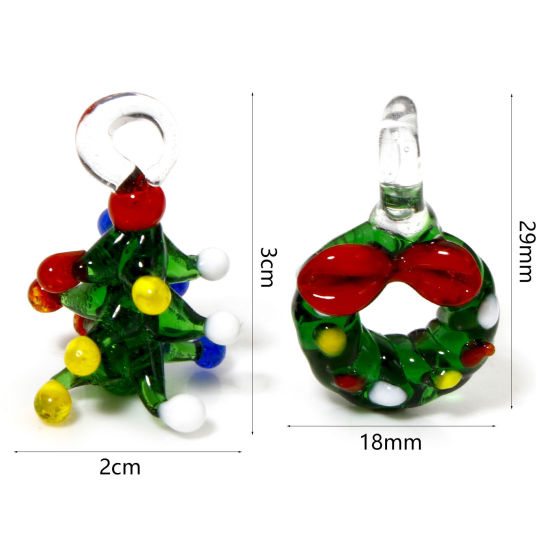 Image de 1 Pièce Pendentifs en Verre au Chalumeau Pin de Noël Vert 3D